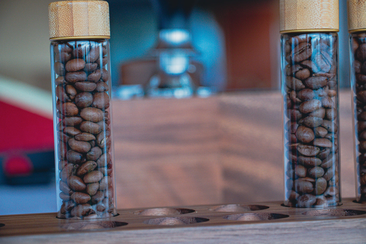 Coffee bean cellars in bluish focused