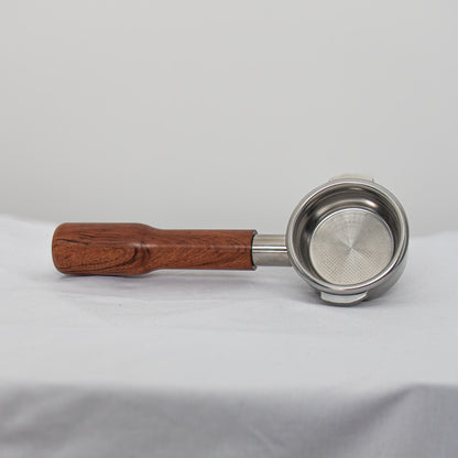 Wooden portafilter handle with bottomless portafilter head