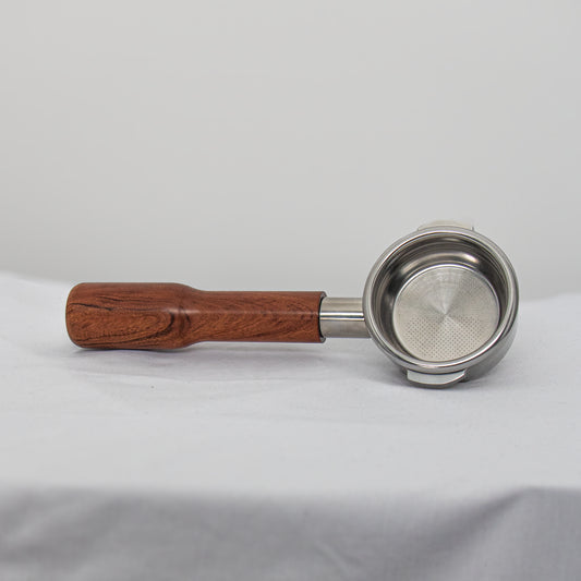 Wooden portafilter handle with bottomless portafilter head