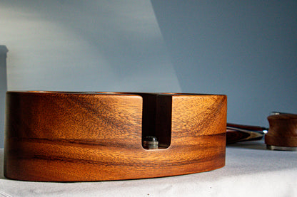 Wooden espresso tamping station side profile