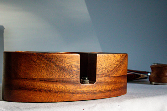Wooden espresso tamping station side profile